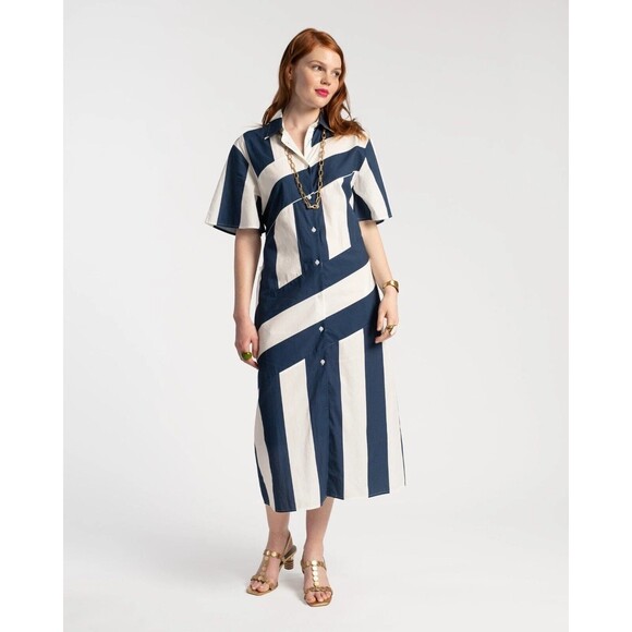 Frances Valentine Amanda Striped Midi Shirtdress Buttondown Poplin 1X-PS 279858 - Picture 1 of 12